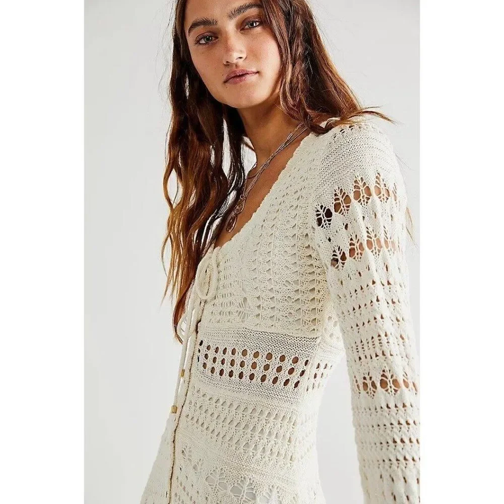 NEW FREE PEOPLE Sz XS SEDONA CROCHET MINI DRESS IVORY